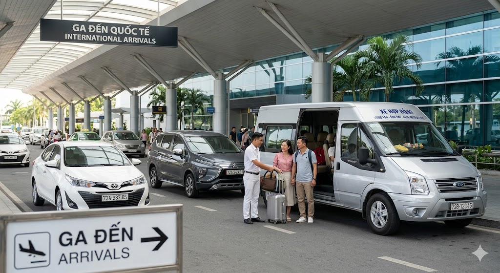 Đội xe hợp đồng Tuấn Phương Travel tại sân bay Tân Sơn Nhất - xe 4-7-16 chỗ