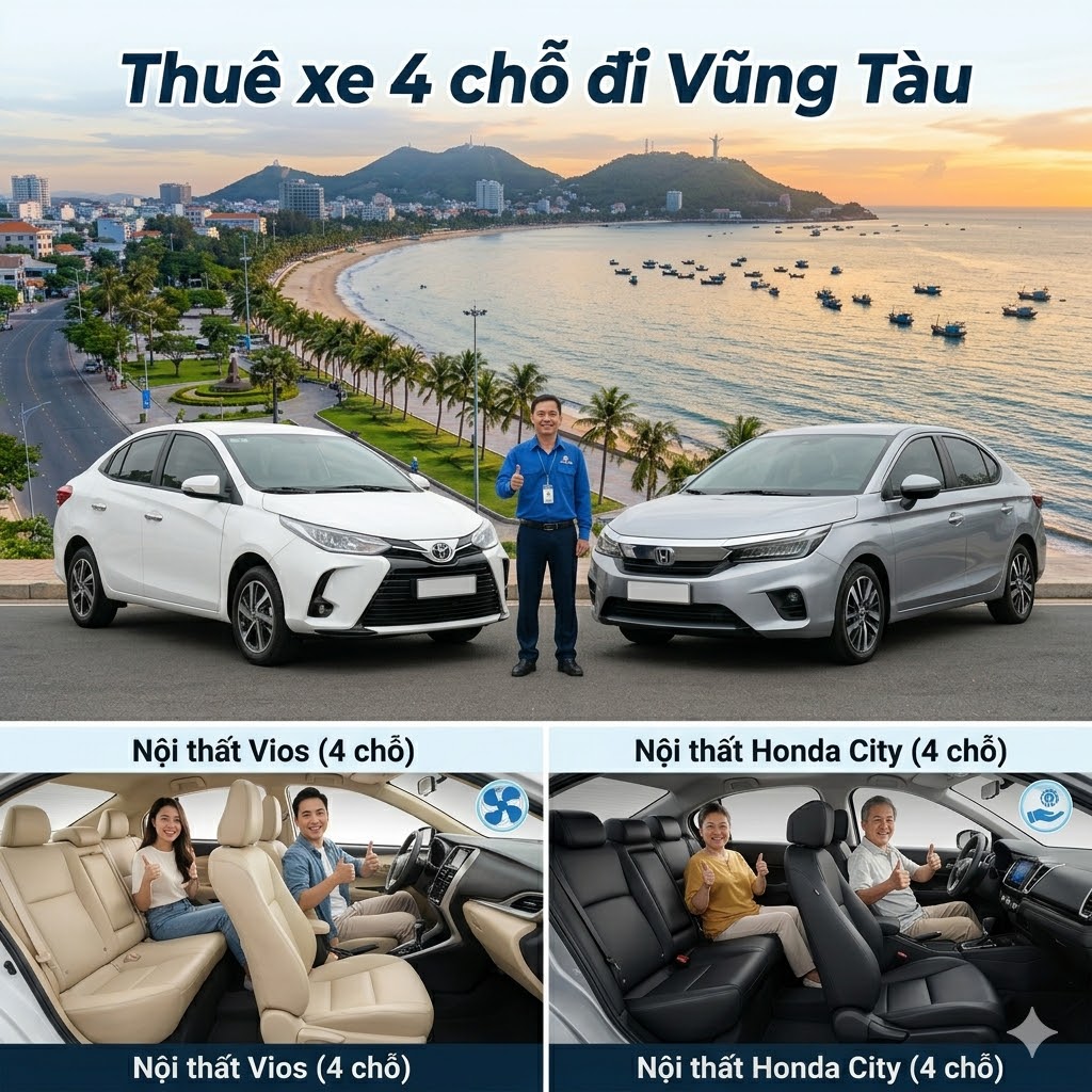Thuê xe 4 chỗ Vios, Honda City đi Vũng Tàu - nội thất sạch sẽ