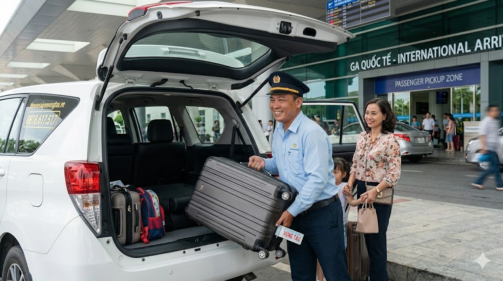 Tài xế Tuấn Phương đón khách tại sân bay Tân Sơn Nhất đi Vũng Tàu